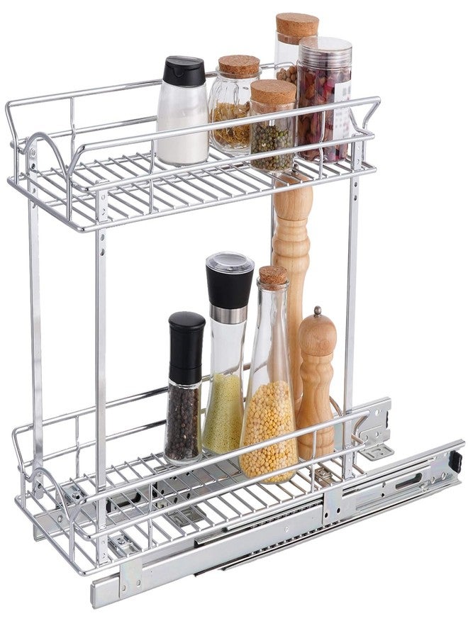 OCG Slide Out Cabinet Organizer for Narrow Cabinet (7" W X 21" D), 2 Tier Pull Out Shelves Slim Sliding Cabinet Organizer and Storage, Chrome - Image 1